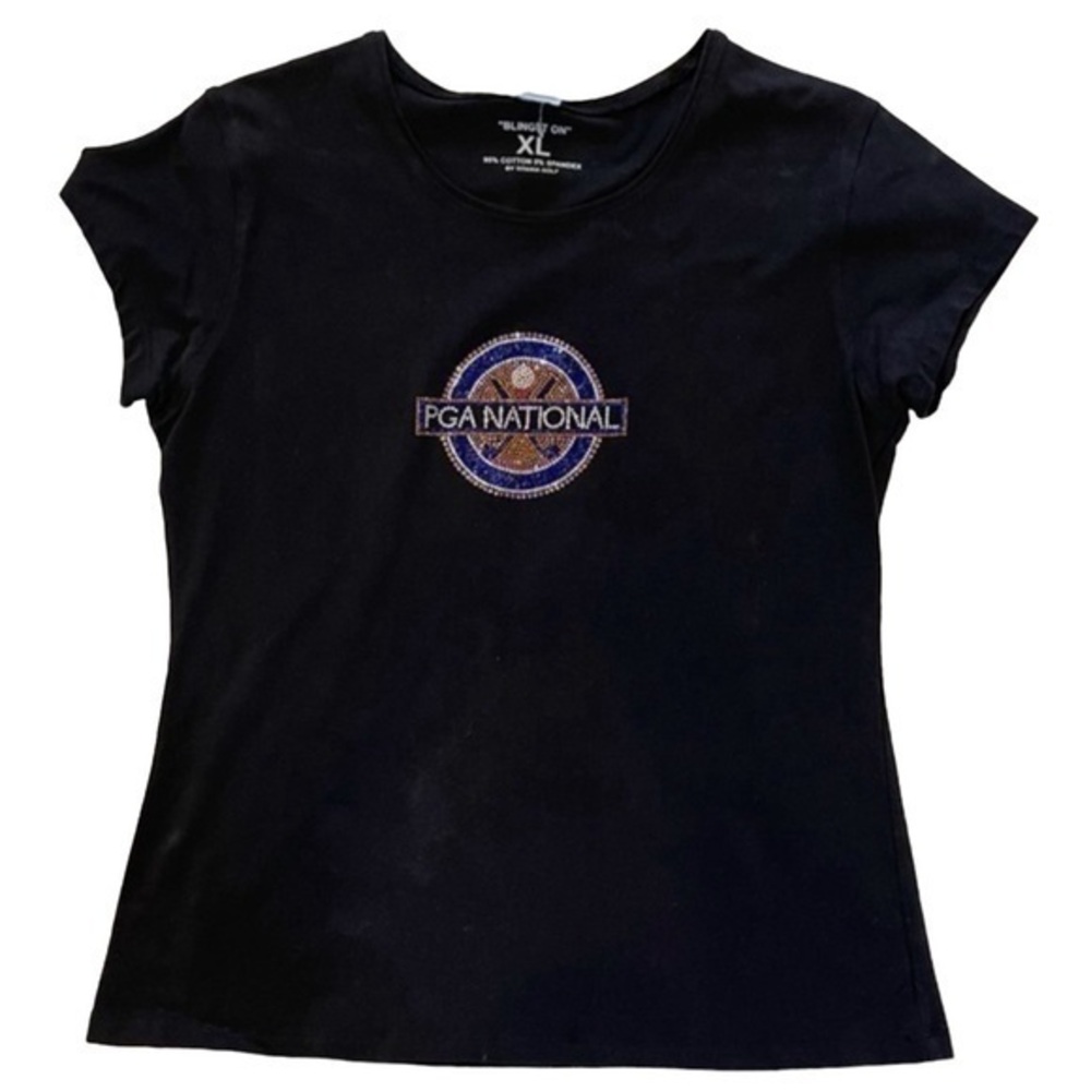 TITANIA GOLF Black PGA‎ National T-Shirt Rhinestone Cap Sleeve Golf Size XL